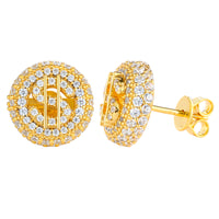 925 Silver Moissanite Iced Out Dollar Sign Stud Earrings TQE0574