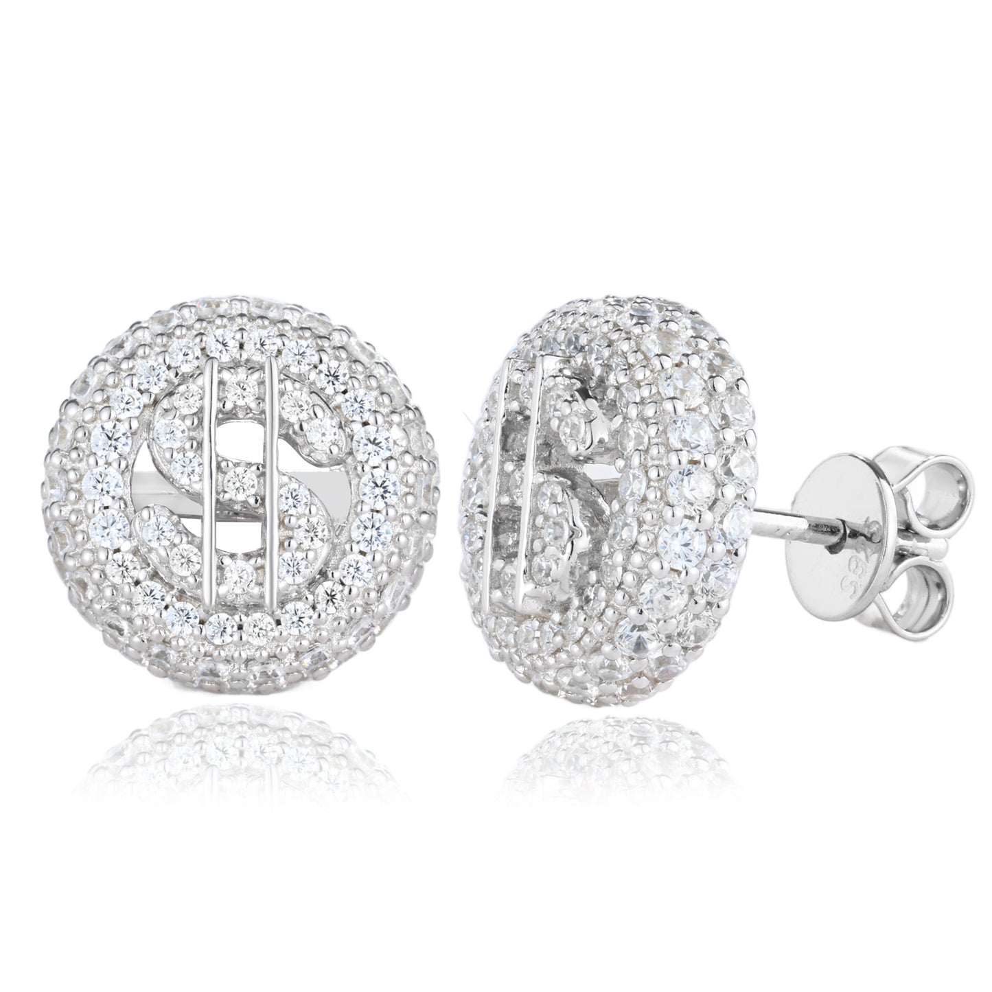 925 Silver Moissanite Iced Out Dollar Sign Stud Earrings TQE0574