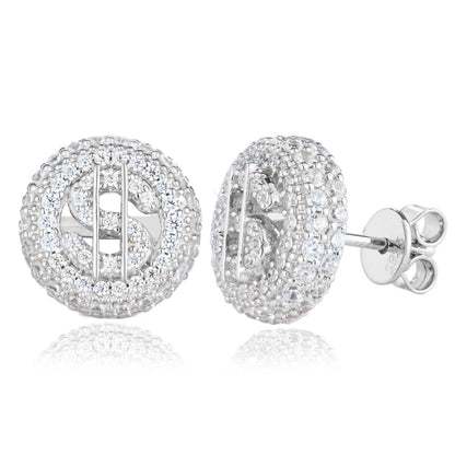 925 Silver Moissanite Iced Out Dollar Sign Stud Earrings TQE0574