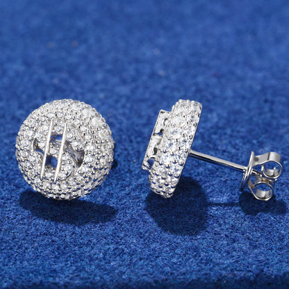 925 Silver Moissanite Iced Out Dollar Sign Stud Earrings TQE0574