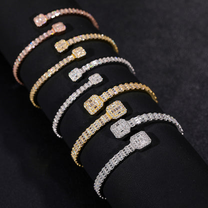 925 Silver Moissanite 5.5mm Baguette Open Bangle Bracelet TQB0039