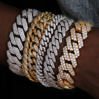 925 Silver Moissanite 10mm Iced Out Cuban Link Bracelet for Men TQB0030