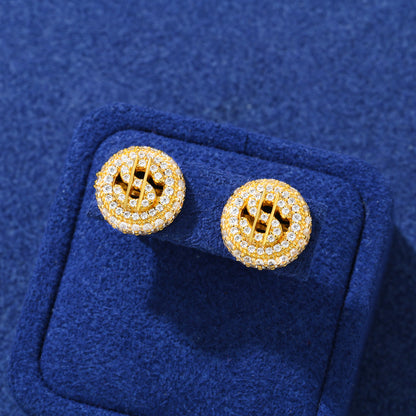 925 Silver Moissanite Iced Out Dollar Sign Stud Earrings TQE0574