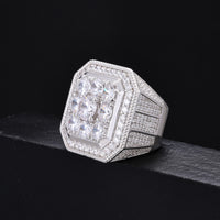925 Silver Moissanite Square Cluster Signet Ring for Men TQR0357