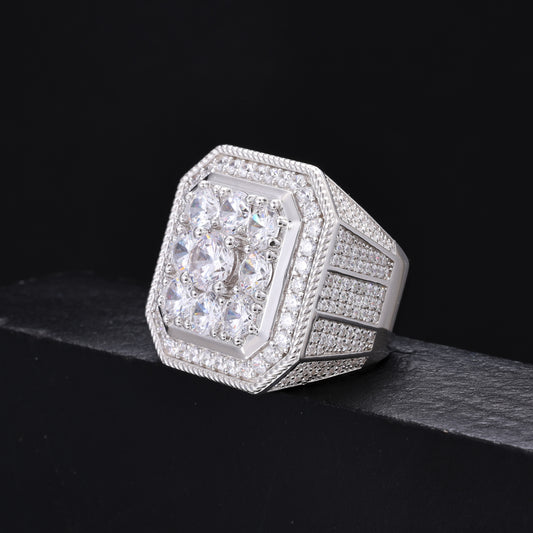 925 Silver Moissanite Square Cluster Signet Ring for Men TQR0357