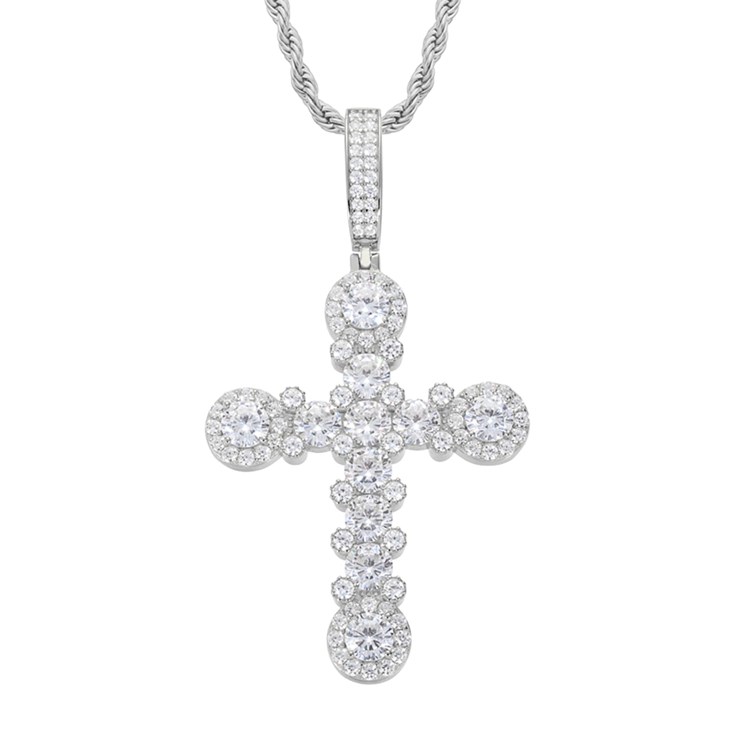 925 Silver Moissanite Beaded Cross Pendant TQP0504