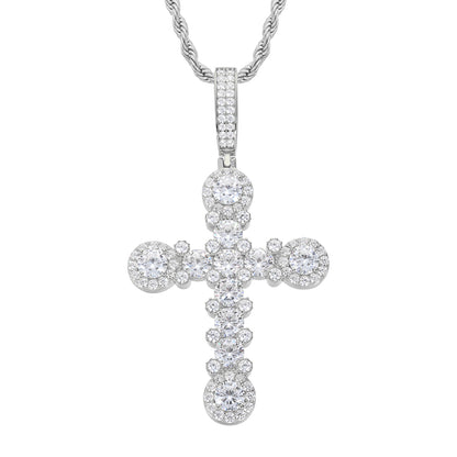 925 Silver Moissanite Beaded Cross Pendant TQP0504
