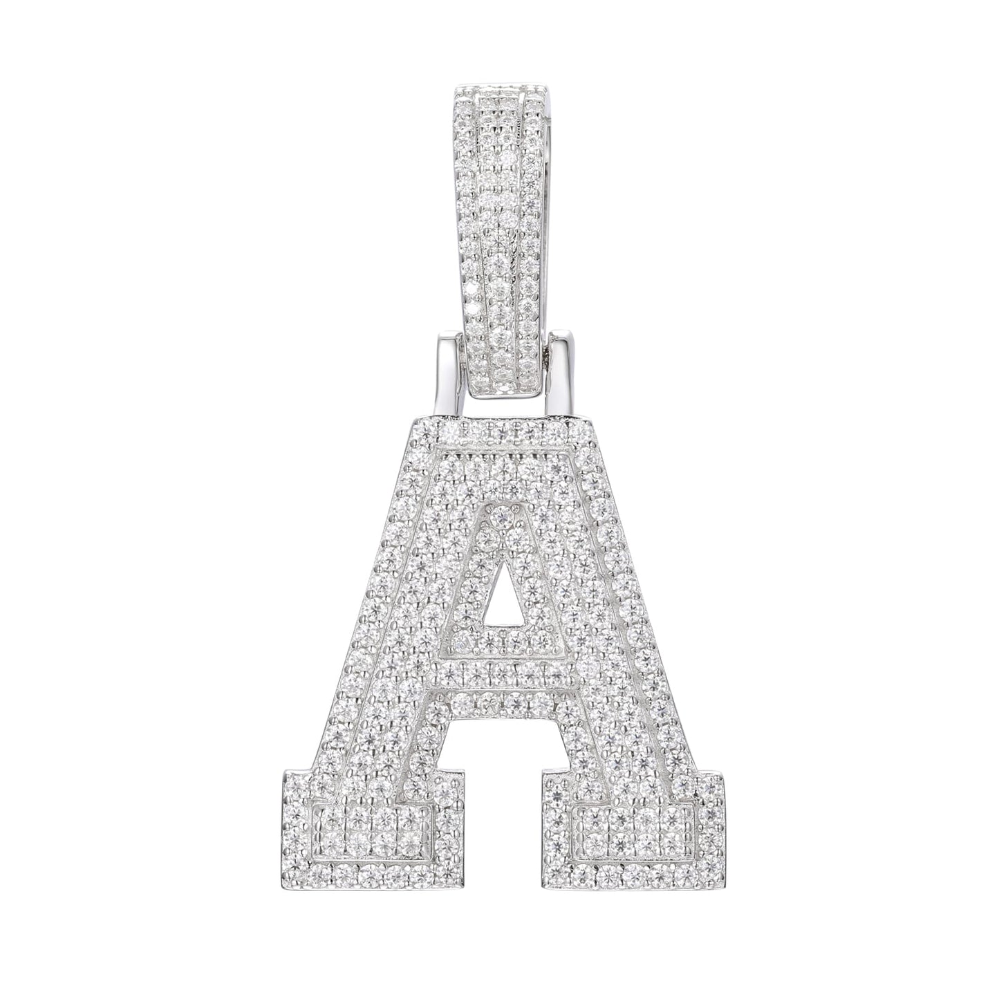 925 Silver Moissanite Iced Out Personalized A to Z Initial Pendant TQP0622