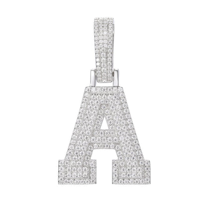 925 Silver Moissanite Iced Out Personalized A to Z Initial Pendant TQP0622