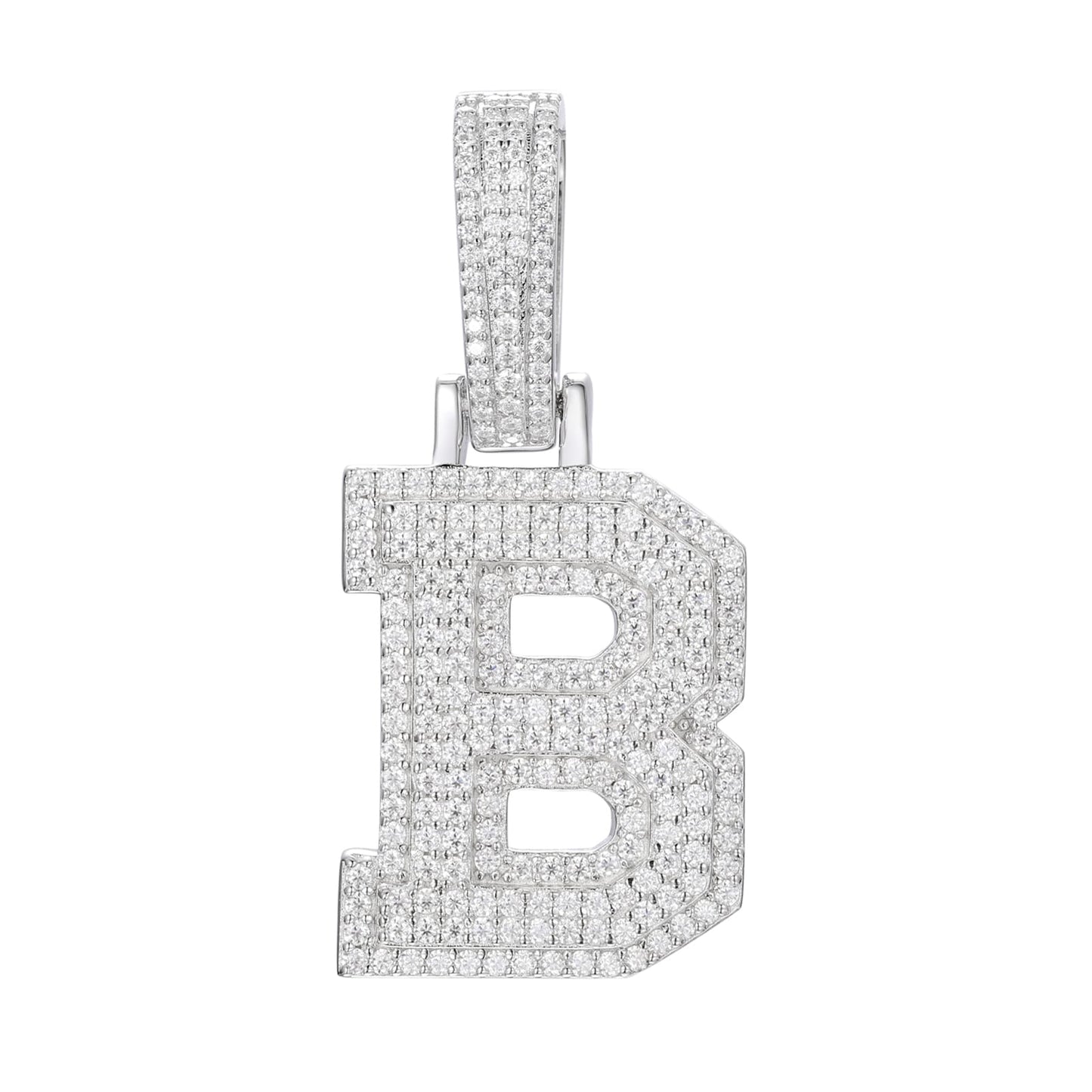 925 Silver Moissanite Iced Out Personalized A to Z Initial Pendant TQP0622