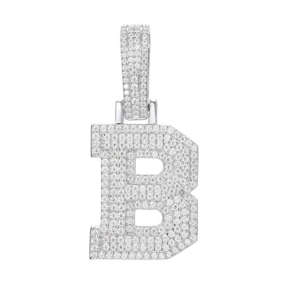 925 Silver Moissanite Iced Out Personalized A to Z Initial Pendant TQP0622