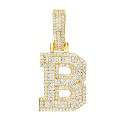 925 Silver Moissanite Iced Out Personalized A to Z Initial Pendant TQP0622