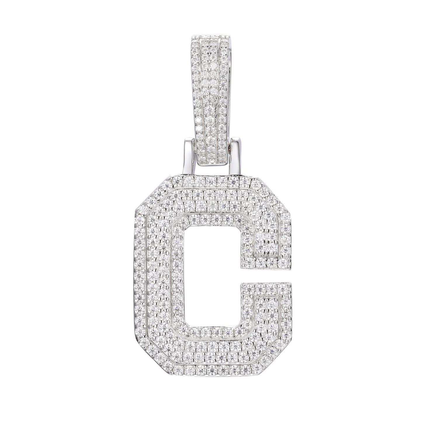 925 Silver Moissanite Iced Out Personalized A to Z Initial Pendant TQP0622