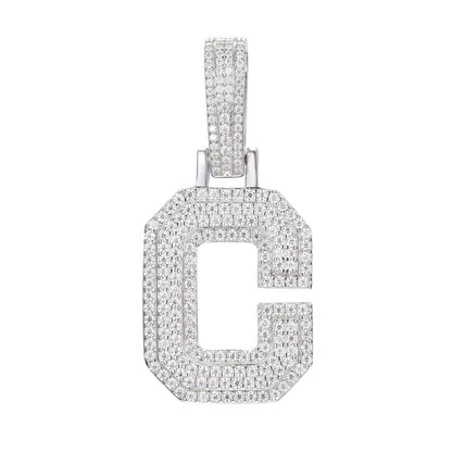 925 Silver Moissanite Iced Out Personalized A to Z Initial Pendant TQP0622