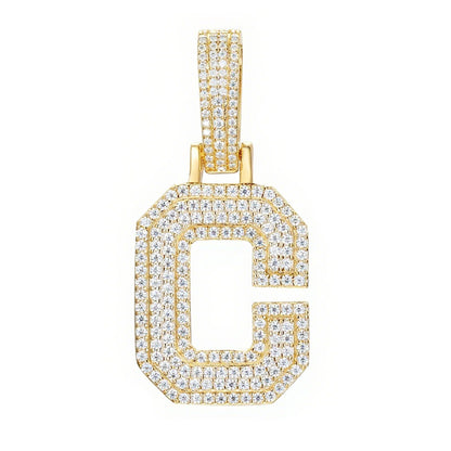 925 Silver Moissanite Iced Out Personalized A to Z Initial Pendant TQP0622
