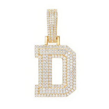 925 Silver Moissanite Iced Out Personalized A to Z Initial Pendant TQP0622