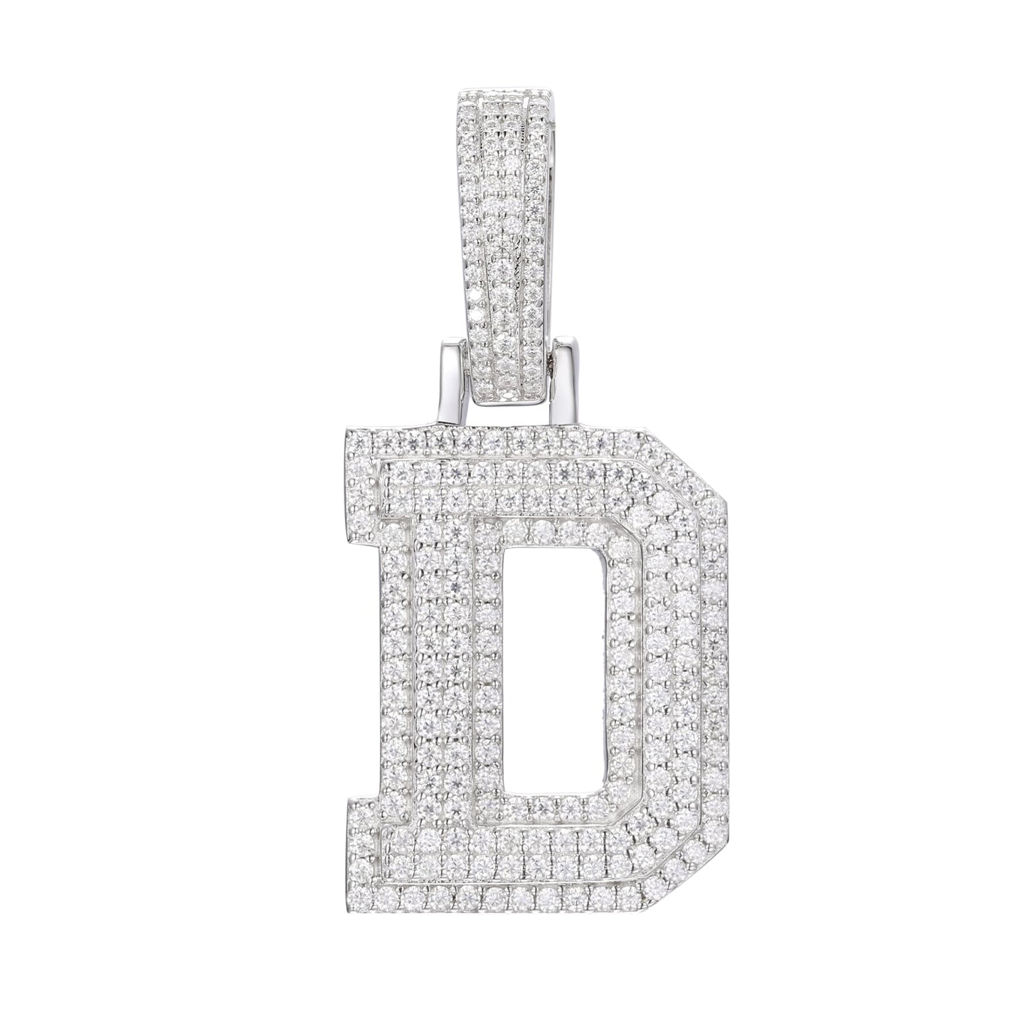 925 Silver Moissanite Iced Out Personalized A to Z Initial Pendant TQP0622
