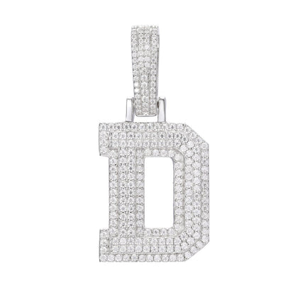 925 Silver Moissanite Iced Out Personalized A to Z Initial Pendant TQP0622