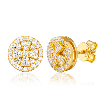 925 Silver Moissanite Round Cross Halo Stud Earrings TQE0615