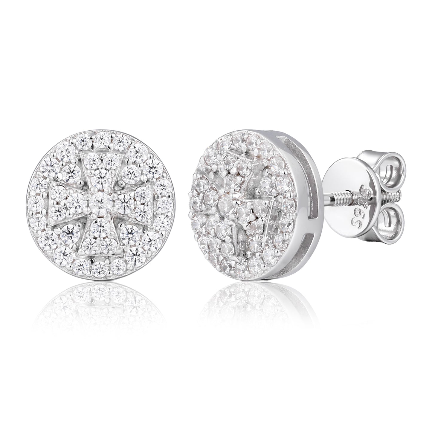 925 Silver Moissanite Round Cross Halo Stud Earrings TQE0615