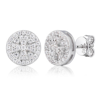 925 Silver Moissanite Round Cross Halo Stud Earrings TQE0615