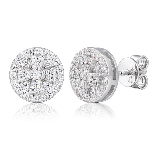 925 Silver Moissanite Round Cross Halo Stud Earrings TQE0615