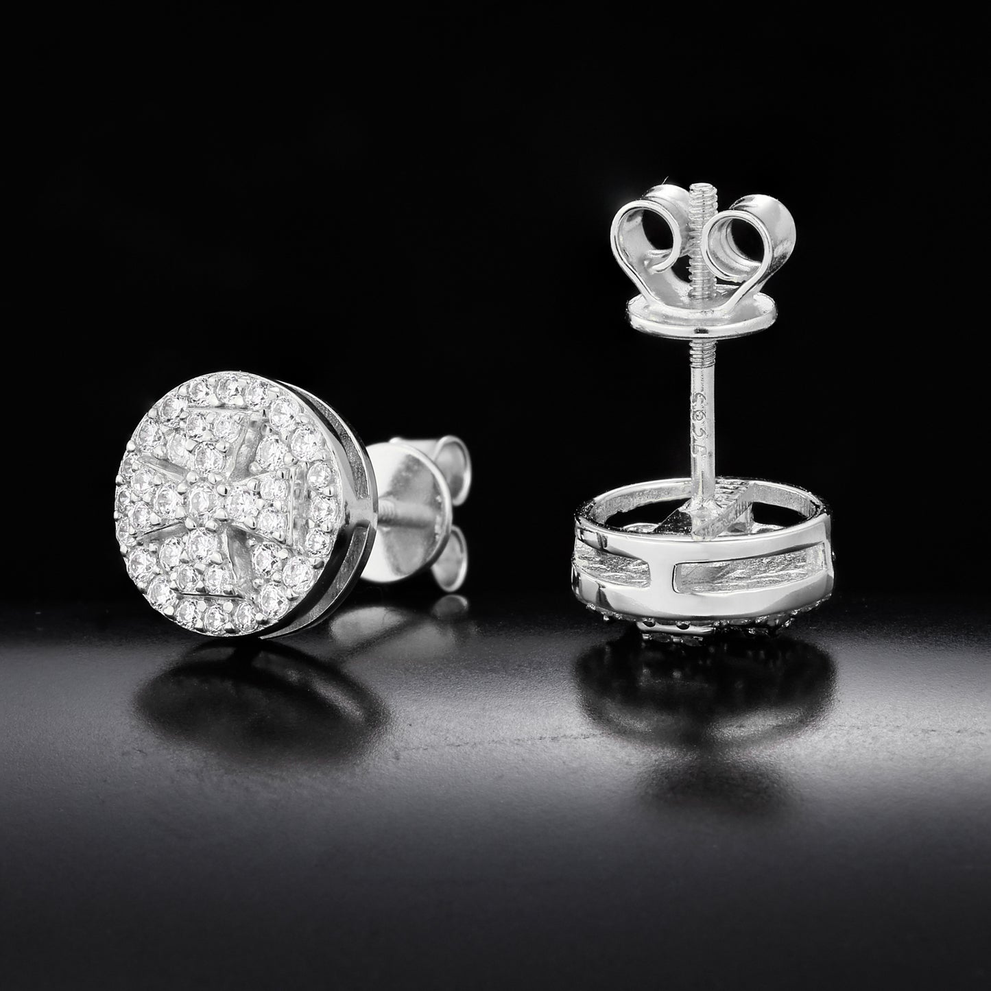 925 Silver Moissanite Round Cross Halo Stud Earrings TQE0615