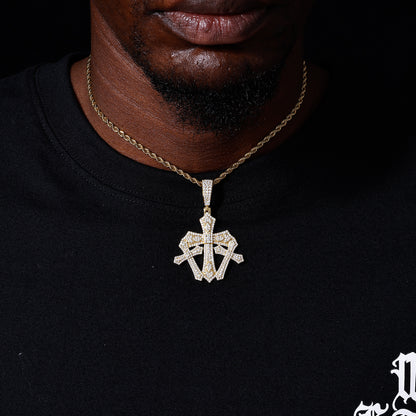 925 Silver Moissanite Gothic Shield Cross Pendant for Men TQP0836