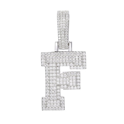 925 Silver Moissanite Iced Out Personalized A to Z Initial Pendant TQP0622