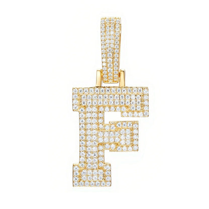 925 Silver Moissanite Iced Out Personalized A to Z Initial Pendant TQP0622