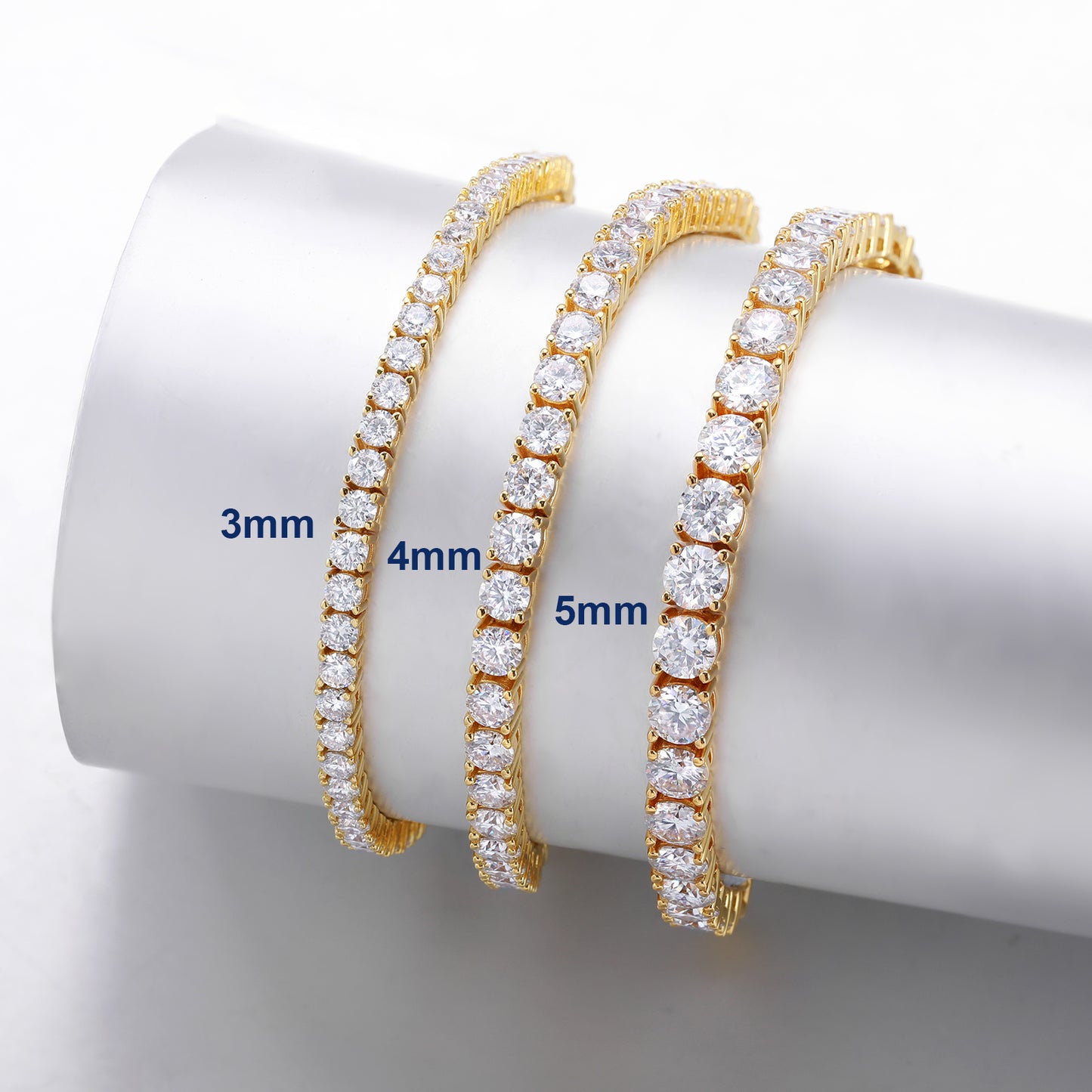 925 Silver Moissanite Gold Finish Tennis Bracelet 3mm 4mm 5mm TQB0304