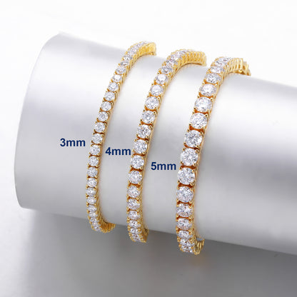 925 Silver Moissanite Gold Finish Tennis Bracelet 3mm 4mm 5mm TQB0304