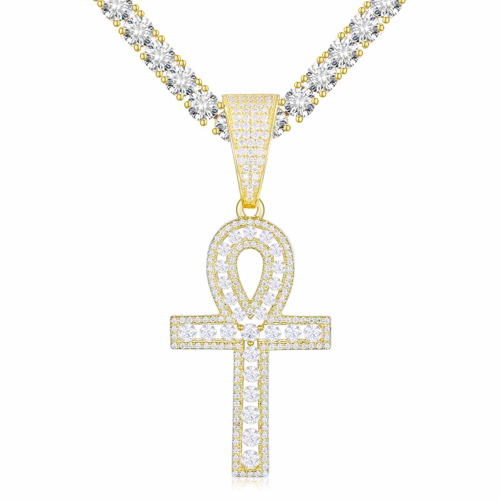 Iced Out Halo Ankh Cross Pendant