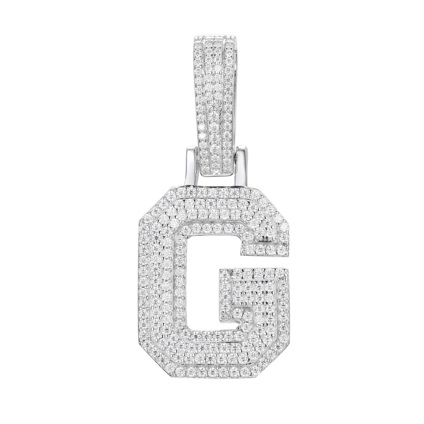 925 Silver Moissanite Iced Out Personalized A to Z Initial Pendant TQP0622
