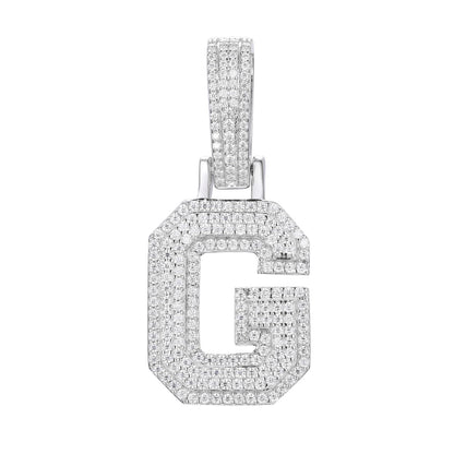 925 Silver Moissanite Iced Out Personalized A to Z Initial Pendant TQP0622