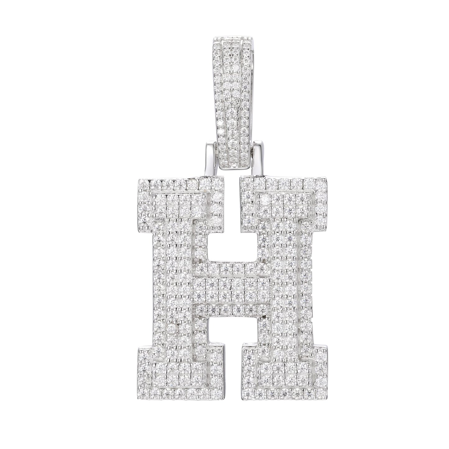 925 Silver Moissanite Iced Out Personalized A to Z Initial Pendant TQP0622