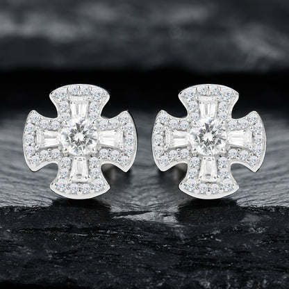 925 Silver Moissanite Maltese Cross Baguette Stud Earrings TQE0567