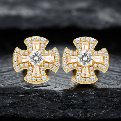 925 Silver Moissanite Maltese Cross Baguette Stud Earrings TQE0567