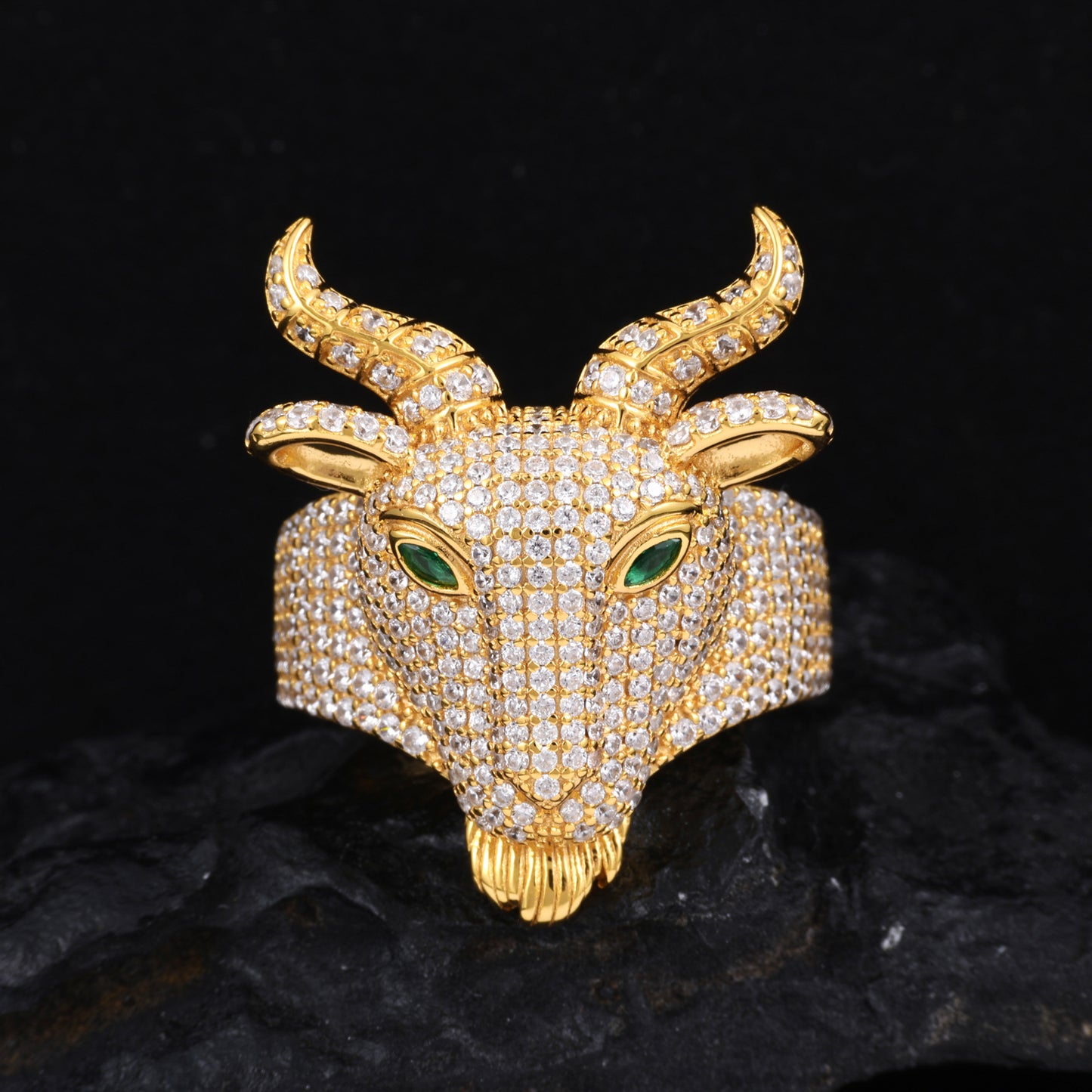 925 Silver Moissanite Horned Goat Head Ring for Men TQR0486