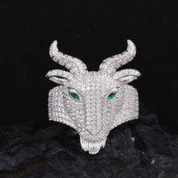 925 Silver Moissanite Horned Goat Head Ring for Men TQR0486