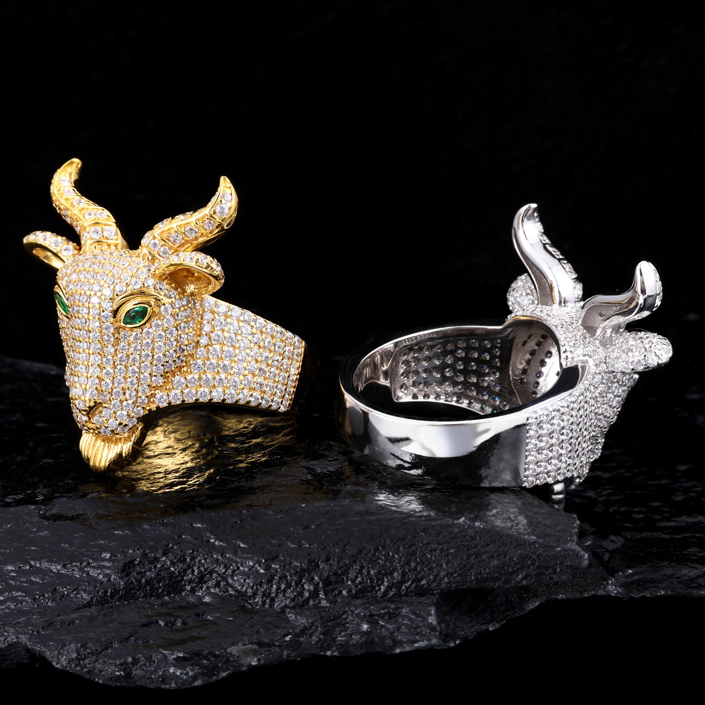 925 Silver Moissanite Horned Goat Head Ring for Men TQR0486