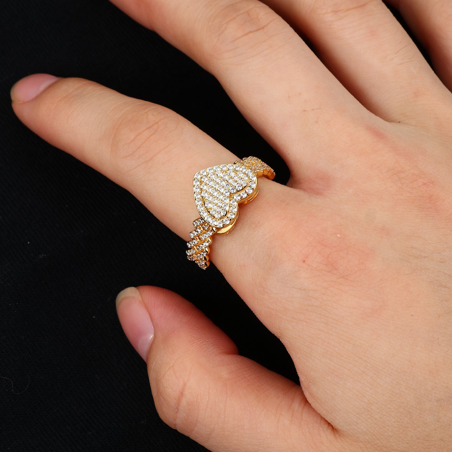 925 Silver Moissanite Gold Pave Heart Ring for Women TQR0444