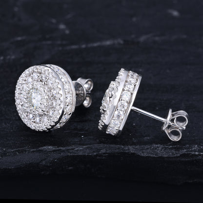 925 Silver Moissanite Concentric Halo Cluster Stud Earrings TQE0570
