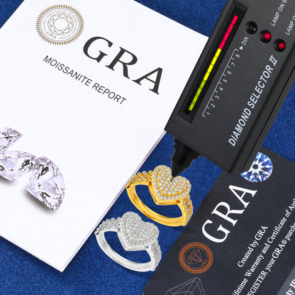 925 Silver Moissanite Gold Pave Heart Ring for Women TQR0444