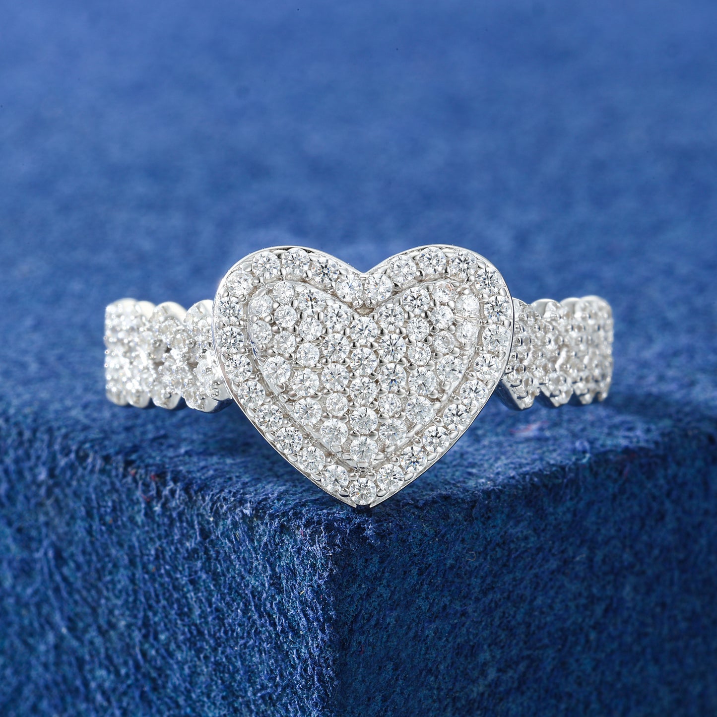 925 Silver Moissanite Gold Pave Heart Ring for Women TQR0444