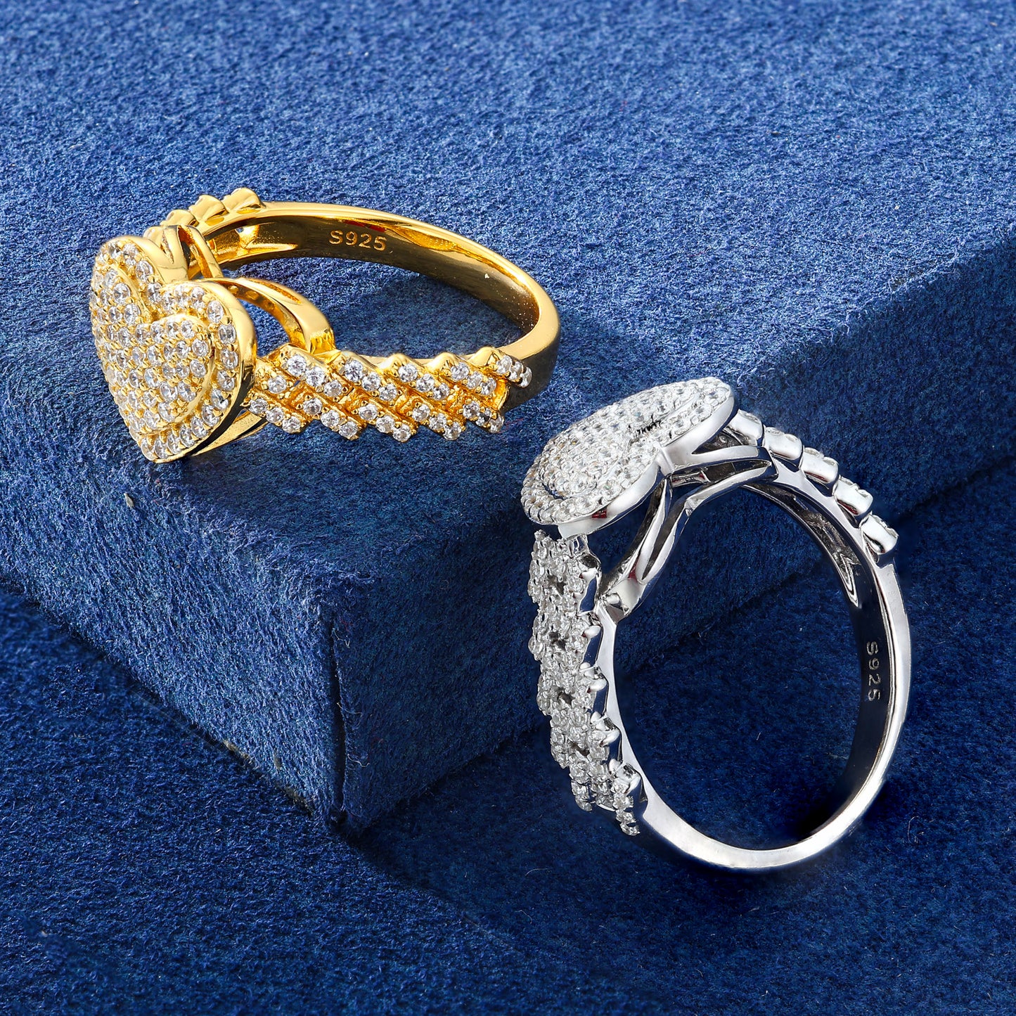 925 Silver Moissanite Gold Pave Heart Ring for Women TQR0444