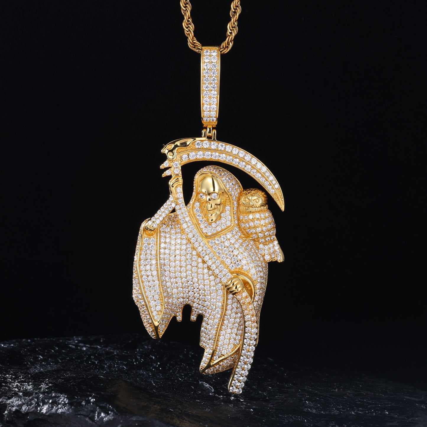 925 Silver Moissanite Grim Reaper Owl Pendant TQP0535