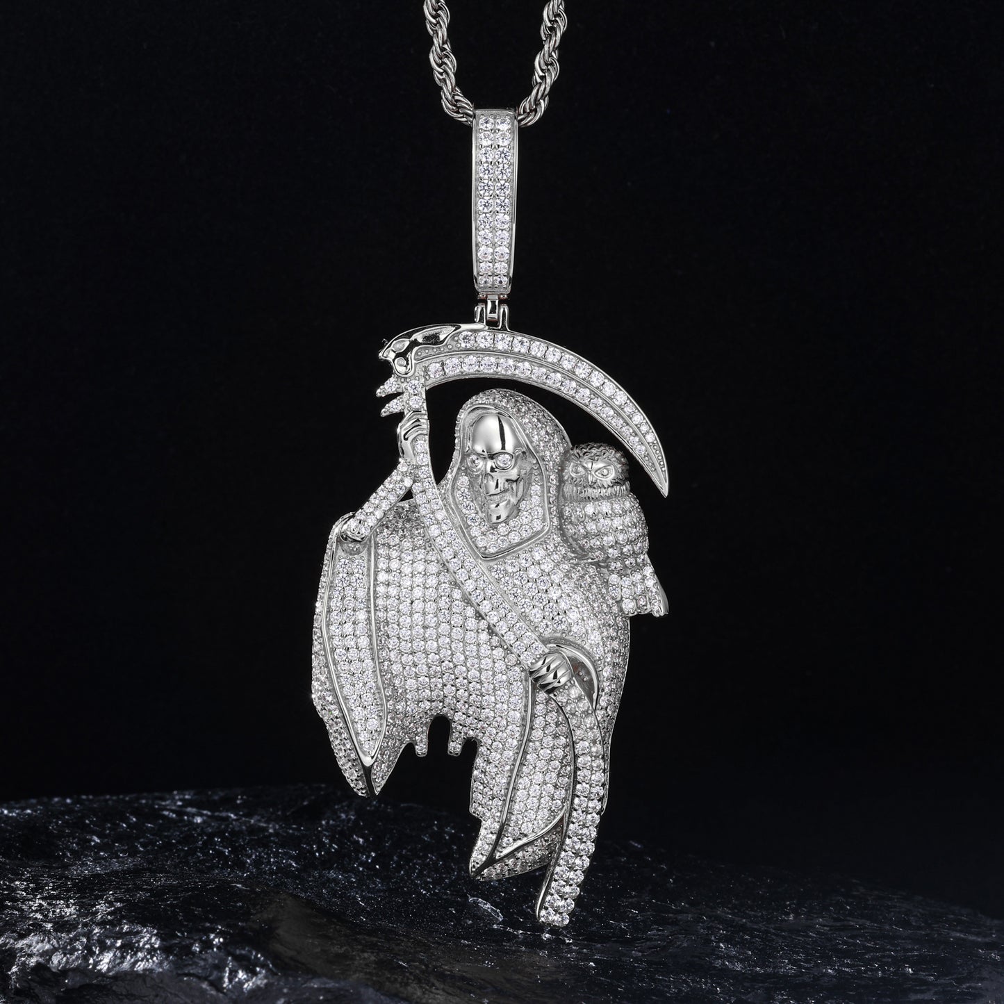 925 Silver Moissanite Grim Reaper Owl Pendant TQP0535