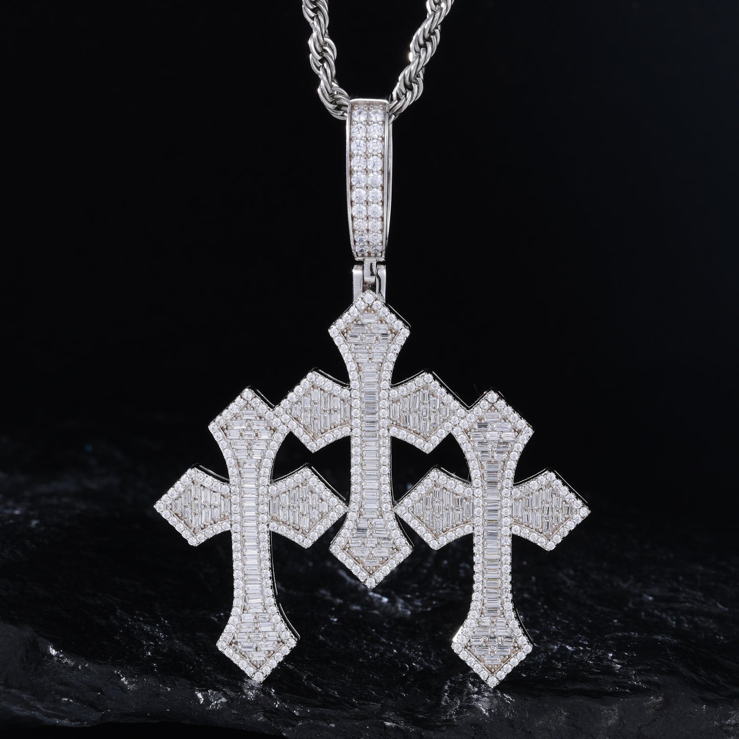 925 Silver Moissanite Double Cross Pendant TQP0632