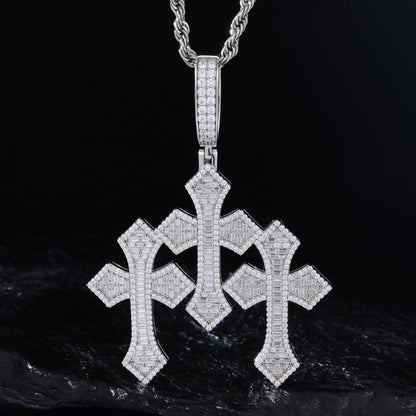 925 Silver Moissanite Double Cross Pendant TQP0632
